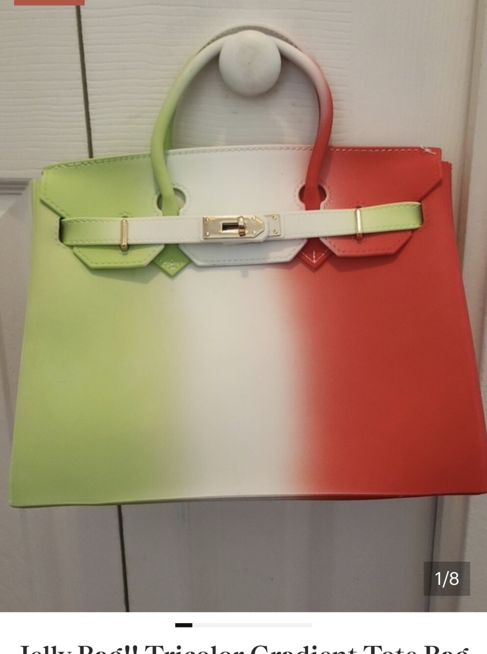 Jelly Bag!! Tricolor Gradient Tote Bag - Green White Red NWOT